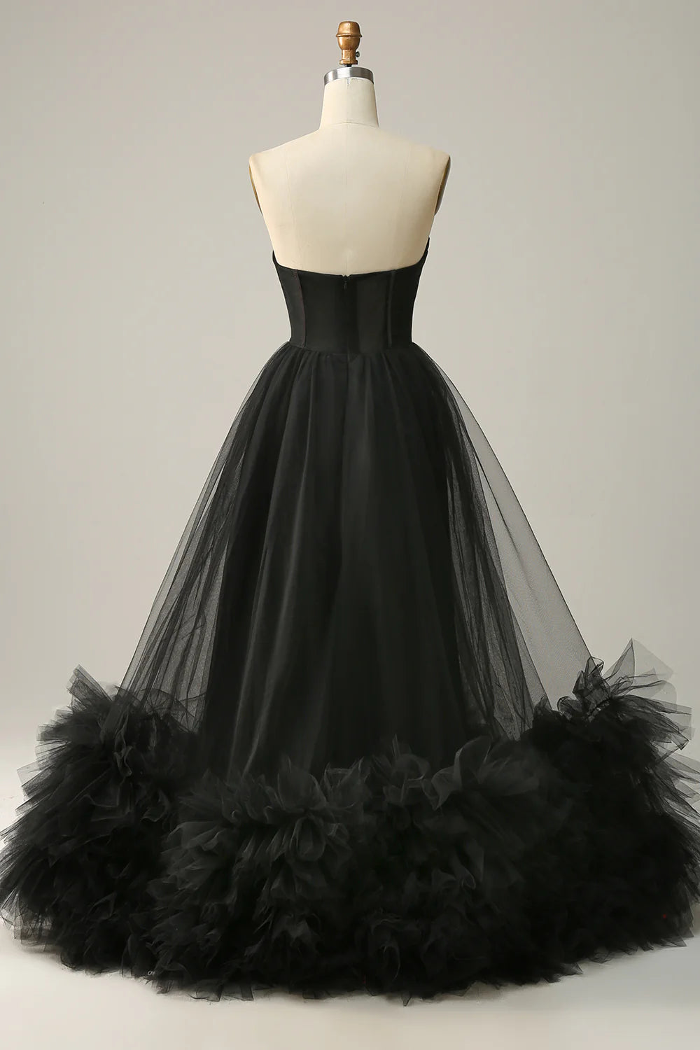 Black Corset Sweetheart Long Prom Dress With Ruffles