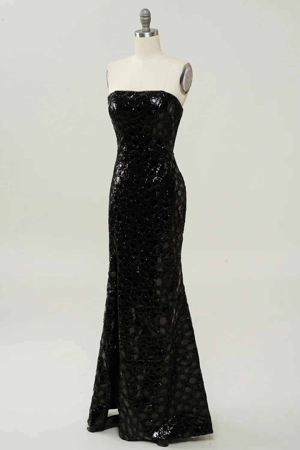 Straplass Mermaid Black Sequins Dress