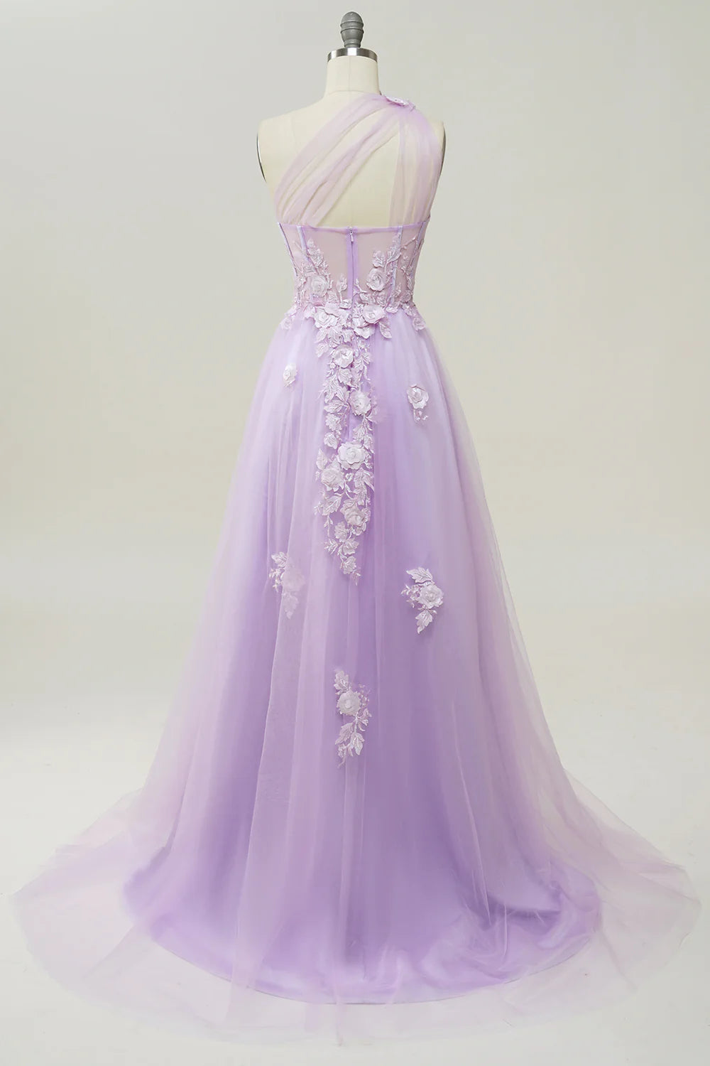 A Line One Shoulder Purple Long Prom Dress With Appliques