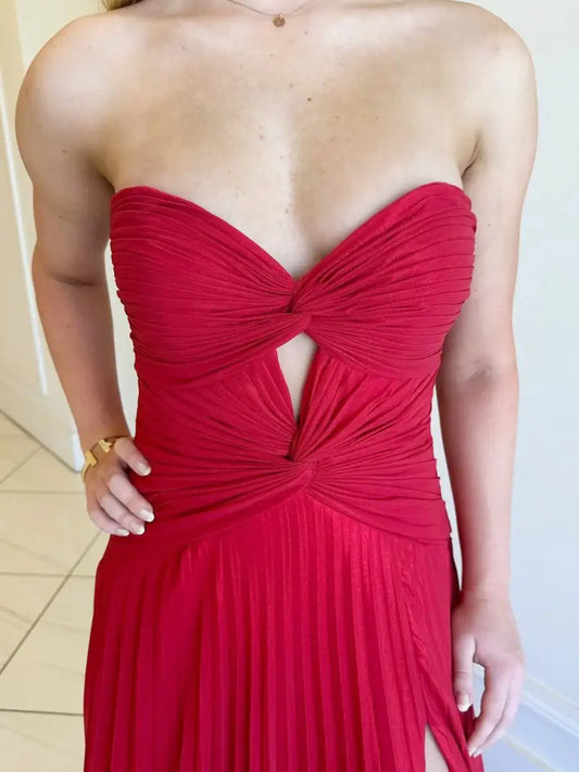 Strapless Keyhole Pleated A-Line Prom Dress