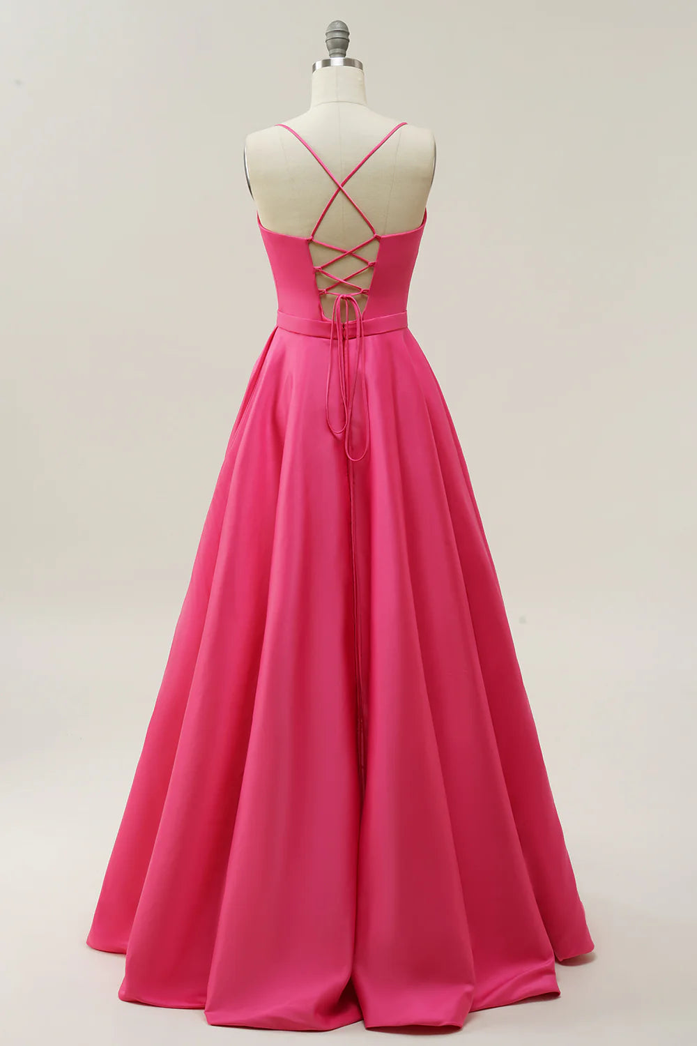 A-Line Fuchsia Spaghetti Straps Ball Gown