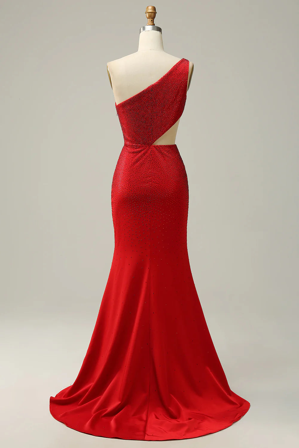 Red One Shoulder Sparkly Sequins Prom Dress With Slit