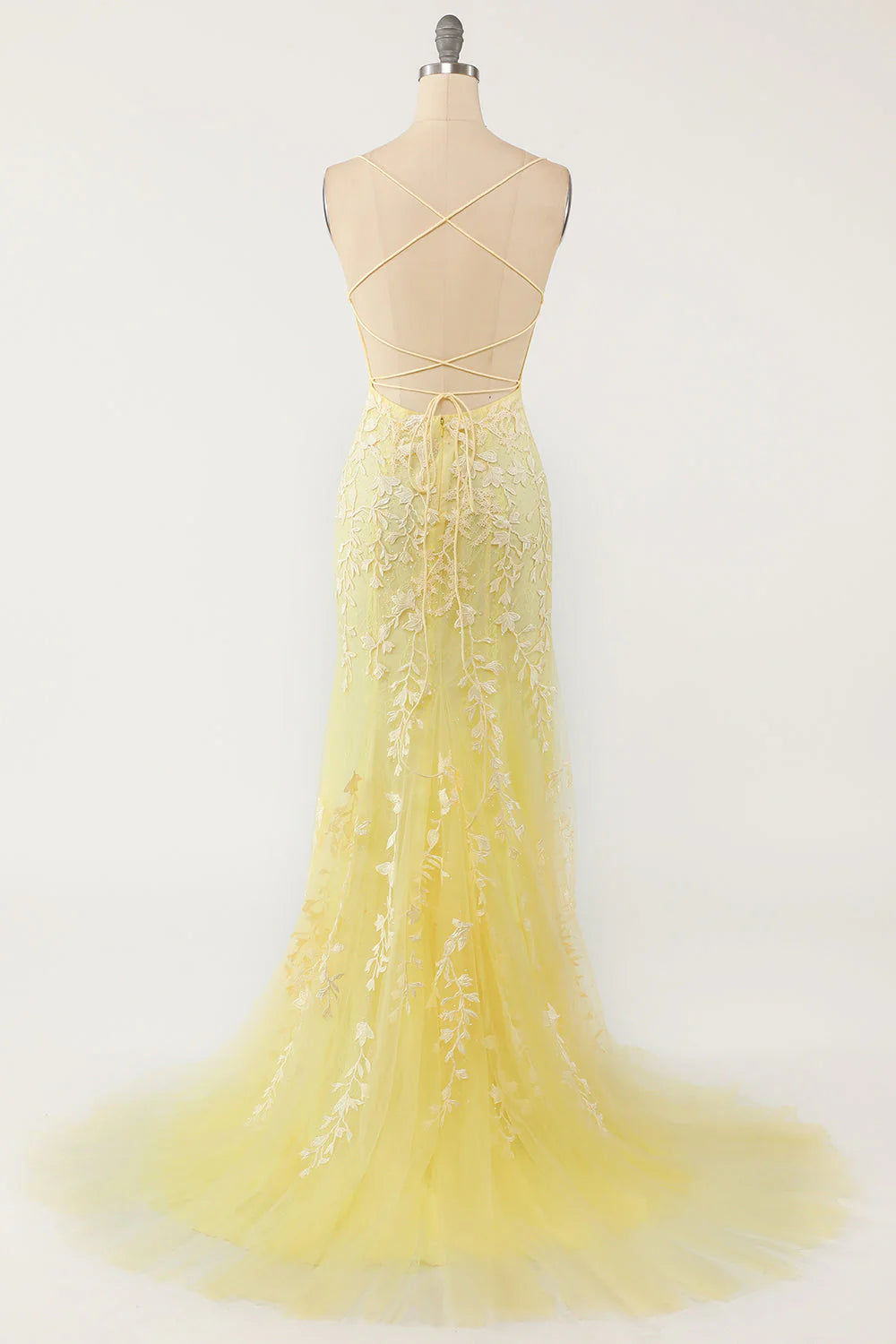 Yellow Mermaid Long Prom Dress With Appliques