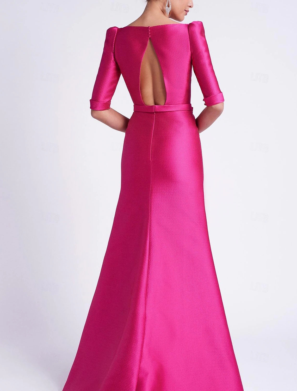 A-Line Evening Gown Elegant Dress Wedding Guest Floor Length 3/4 Length Sleeve V Neck Satin with Bow(s) dress