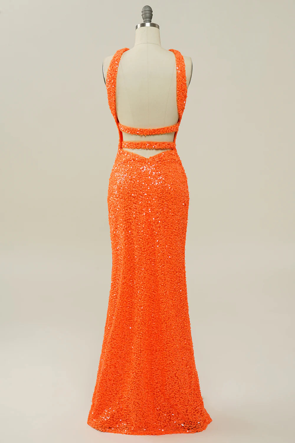 Sequins Orange Cross Neck Prom Dress