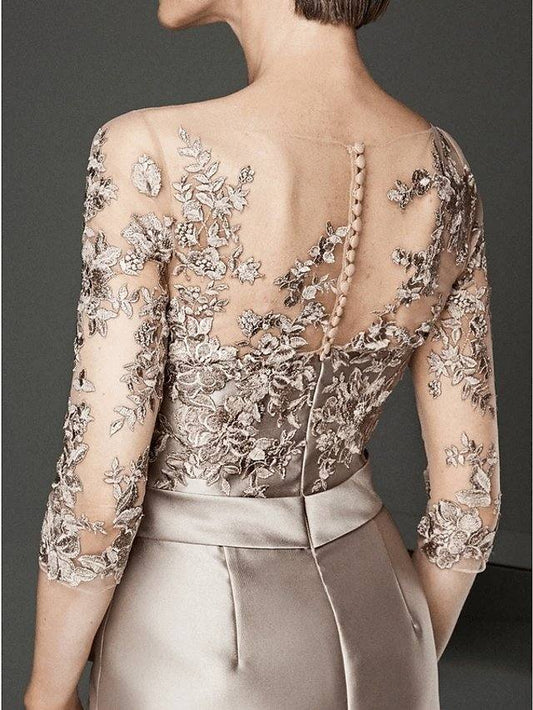 Taooobao&nbsp;Mother of the Bride Dress Elegant Plus Size See Through Bateau Neck Knee Length Satin Tulle Half Sleeve with Beading Ruffles dress to impress 2025