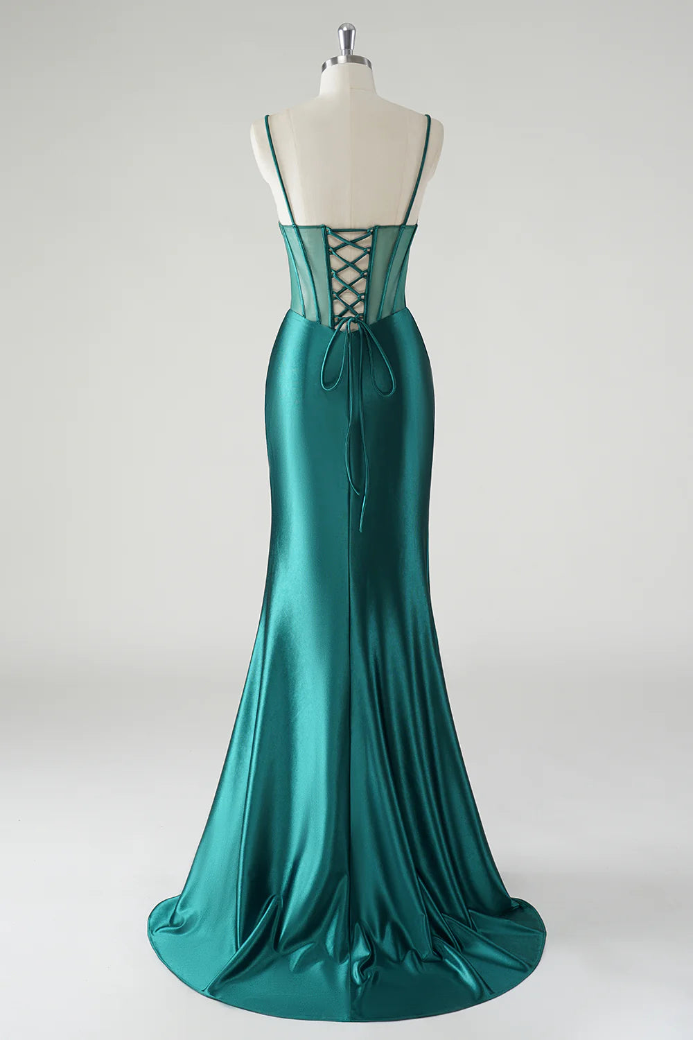 Dark Green Mermaid Satin Corset Prom Dress with Slit