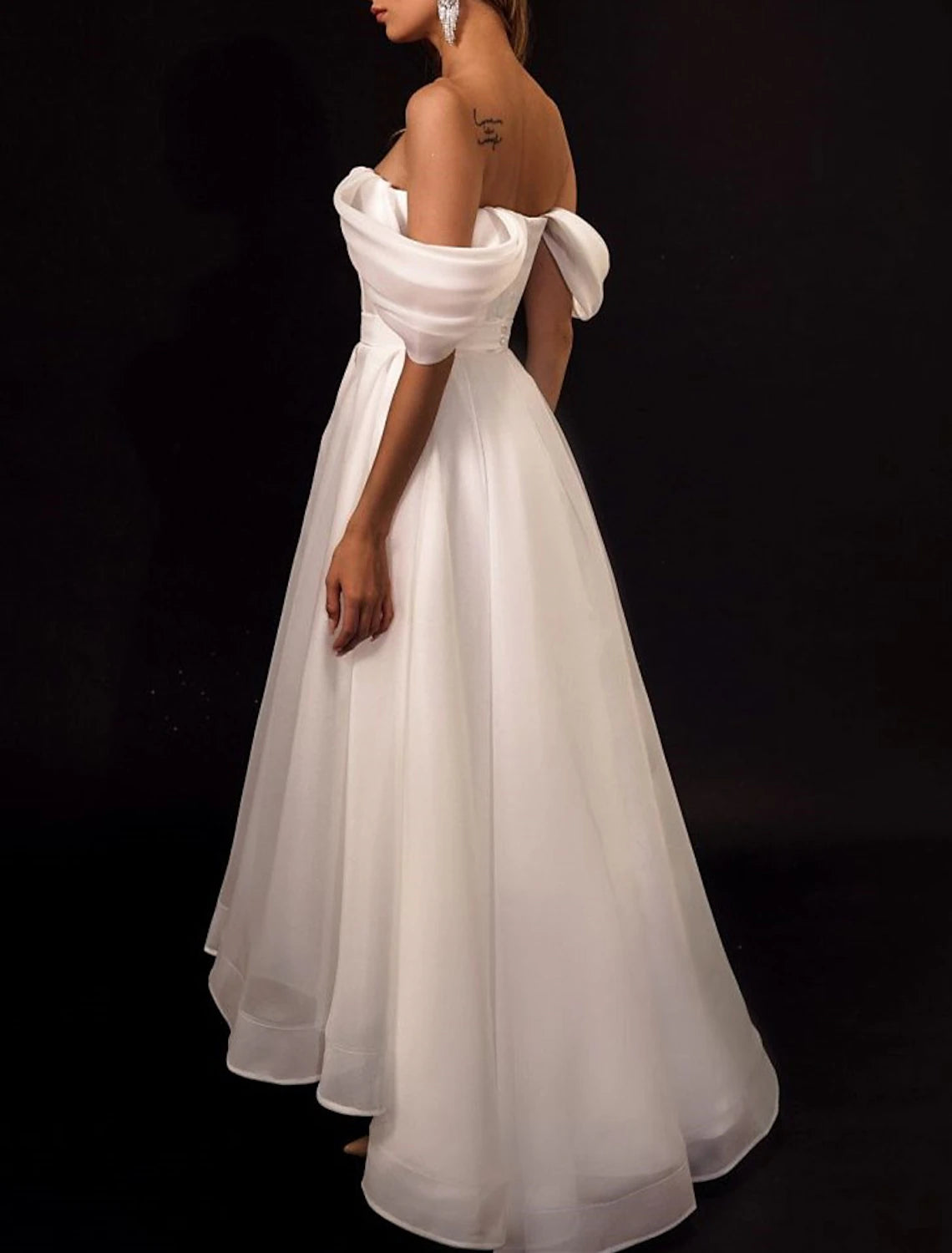 Beach Wedding Reception Little White Dresses Wedding Dresses A-Line Off Shoulder Cap Sleeve Asymmetrical Organza Bridal Gowns With Solid Color