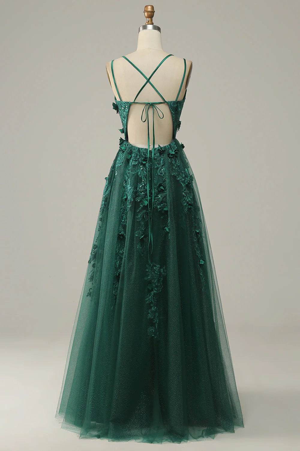 Dark Green A Line Tulle Prom Dress With Slit