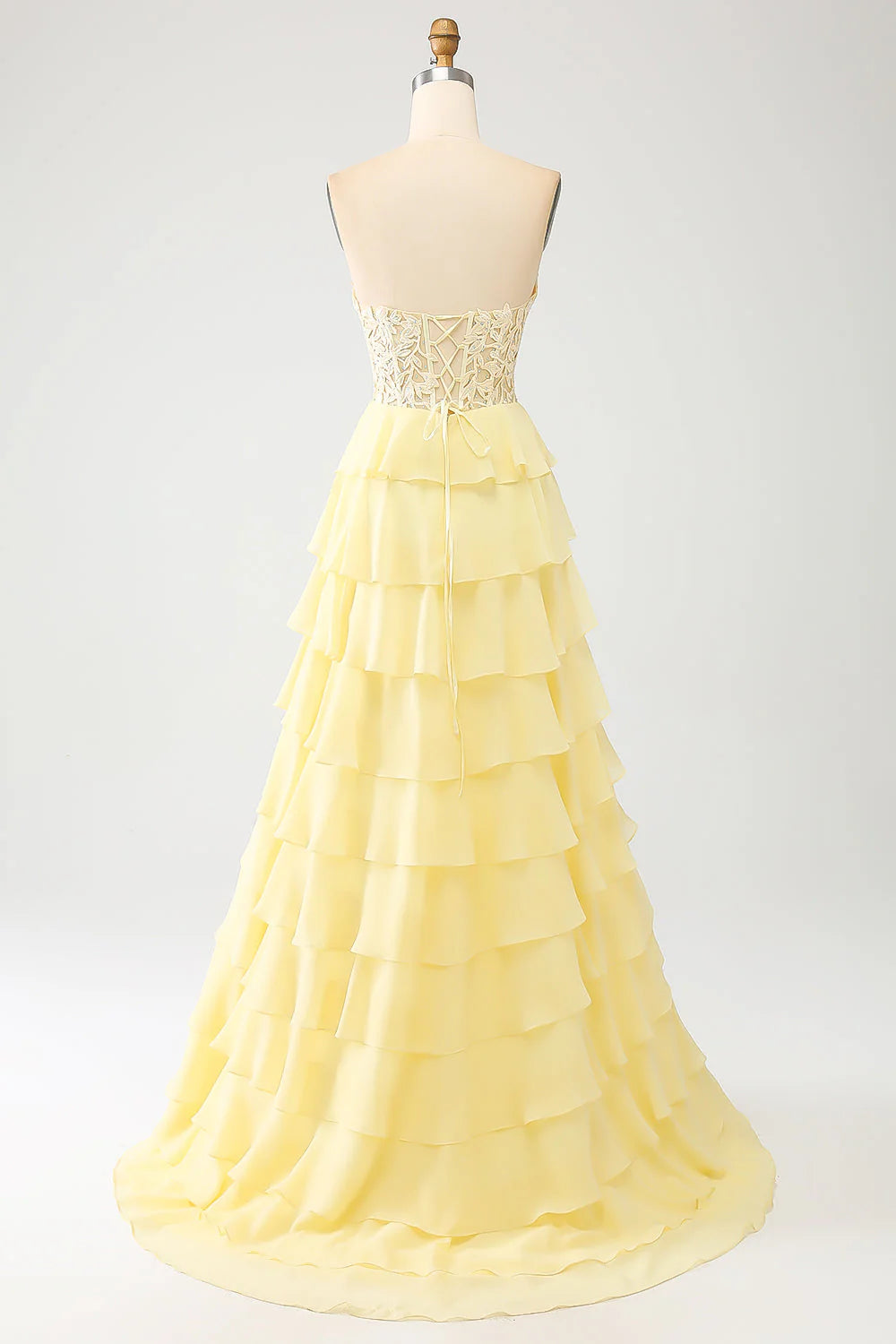 Yellow Sweetheart Tiered Prom Dress