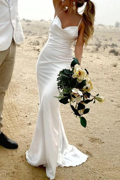 Long Simple Wedding Dress with Thin Straps