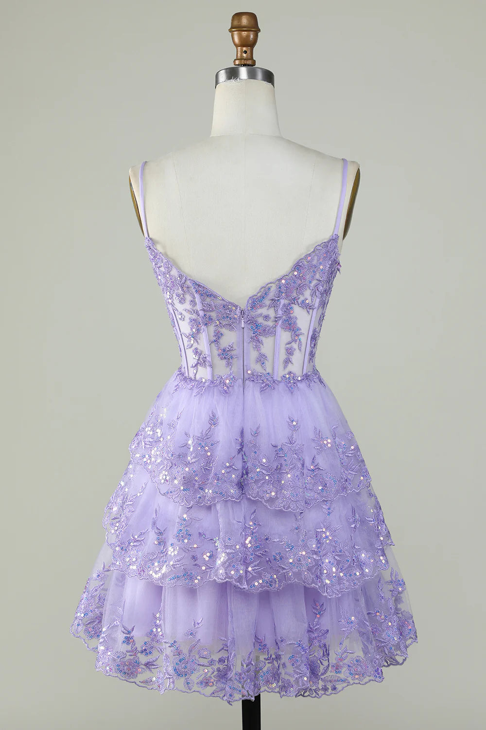 Sparkly Spaghetti Straps Sequins Purple Short Homecoming Dress