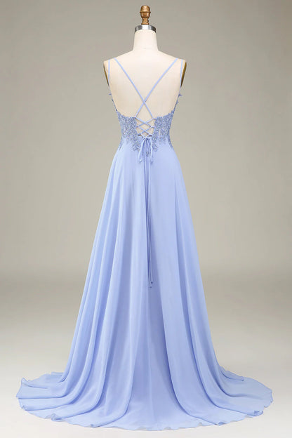 A-Line Lavender Long Prom Dress With Appliques