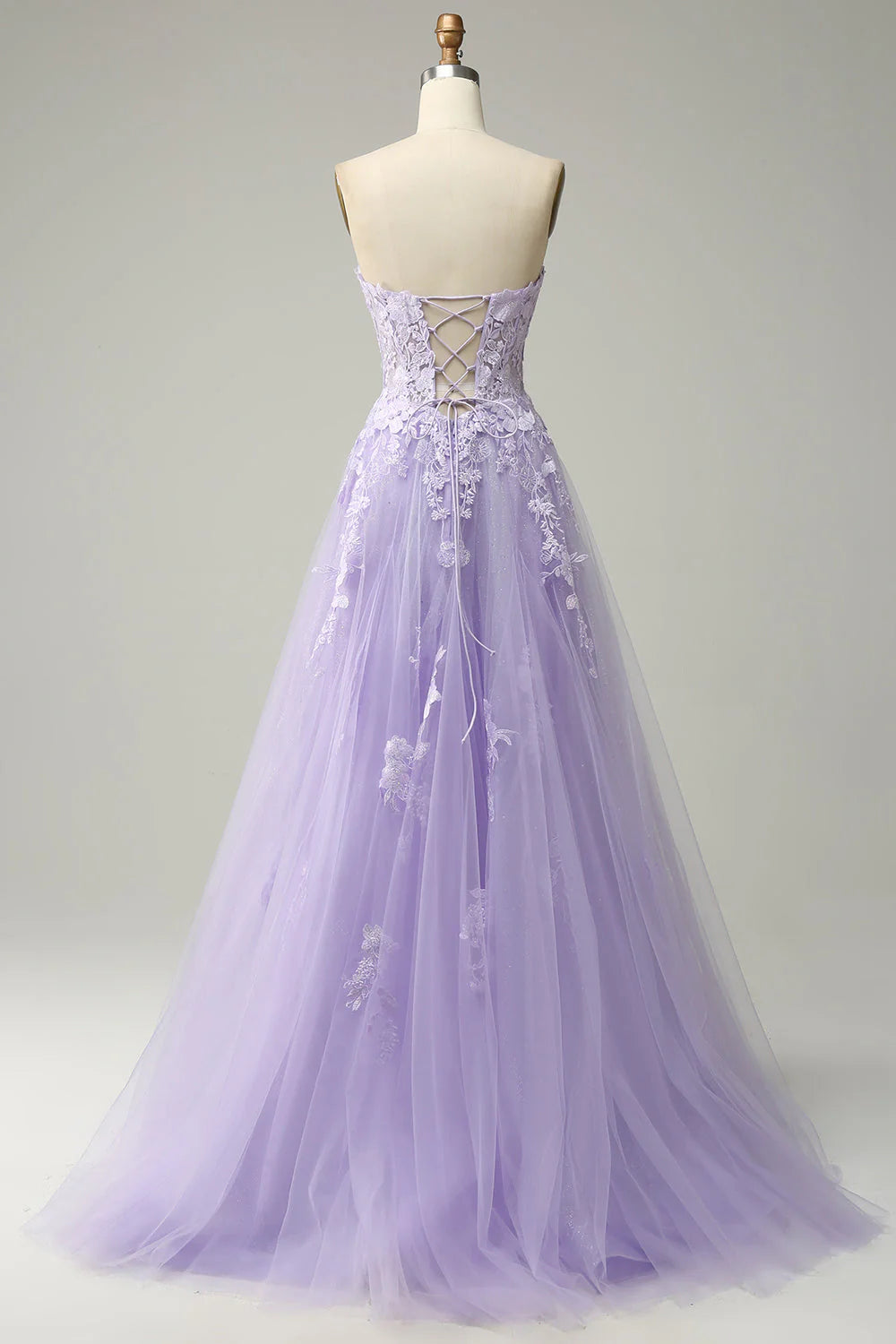 A Line Spaghetti Straps Long Purple Prom Dress With Appliques