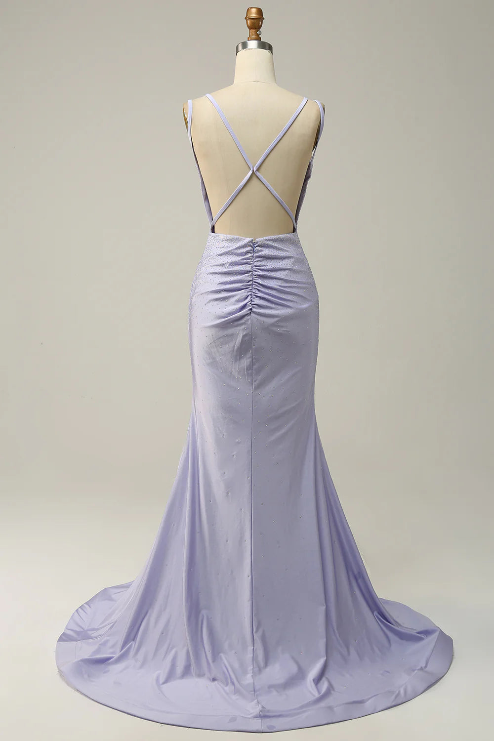 Lilac Rhinestone Spaghetti Straps Mermaid Prom Dress