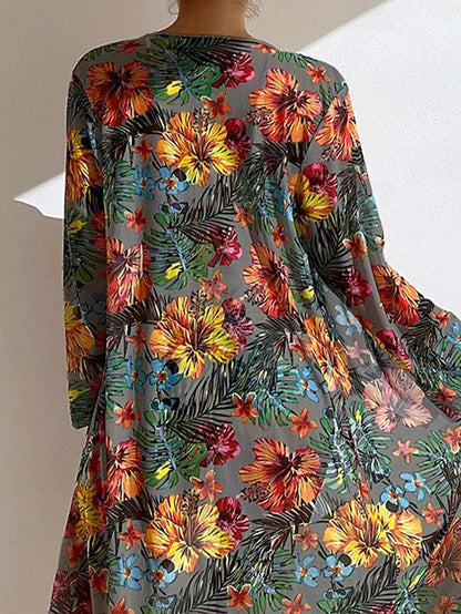 Women's Swimwear Bikini Swimsuit Vacation Floral Long Sleeve Bathing Suits
