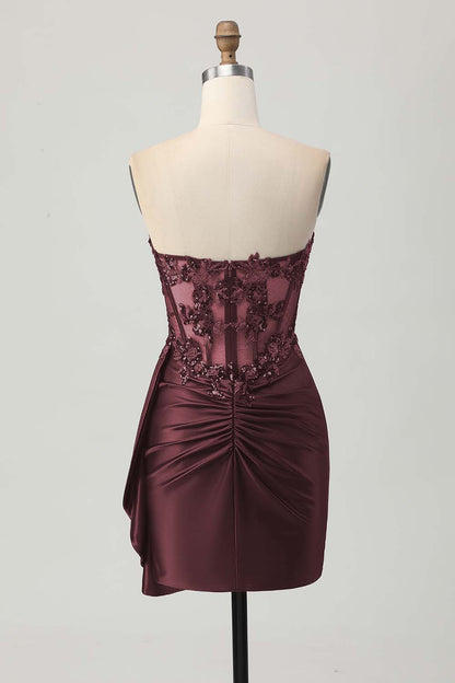 Sparkly Burgundy Sweetheart Corset Short Homecoming Dress