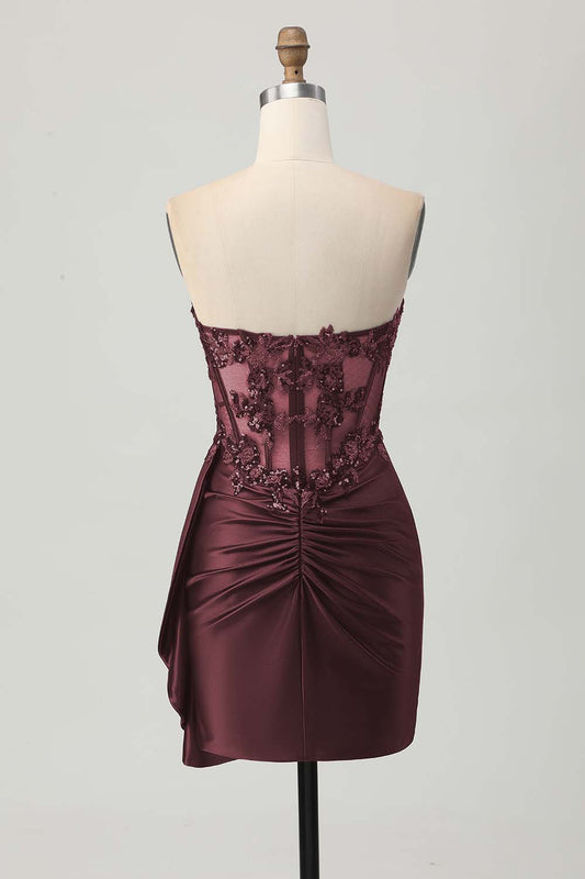 Sparkly Burgundy Sweetheart Corset Short Homecoming Dress
