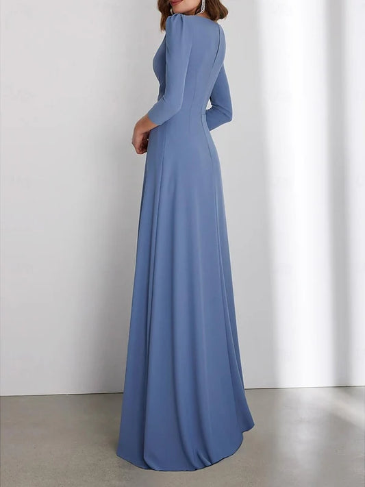 Sheath/Column Floor Length 3/4 Length Sleeve V Neck Wedding Guest Dresses with Criss Cross Ruched