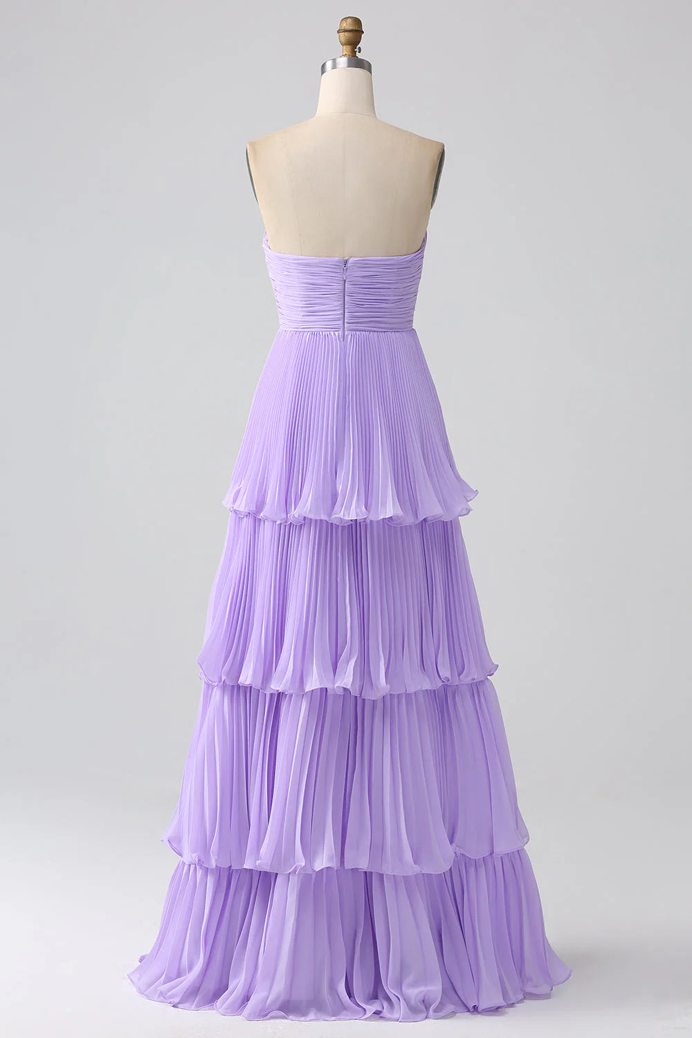 A-Line Sweetheart Lilac Tiered Chiffon Long Bridesmaid Dress With Pleated