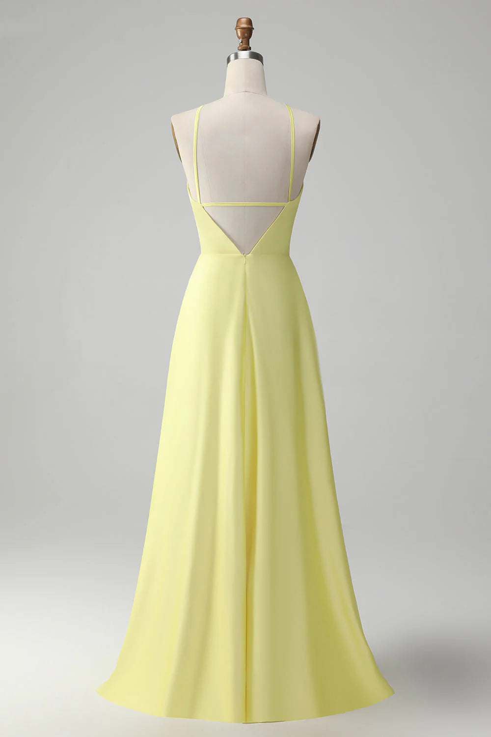 Yellow A Line Halter Cut Out Long Bridesmaid Dress With Flower