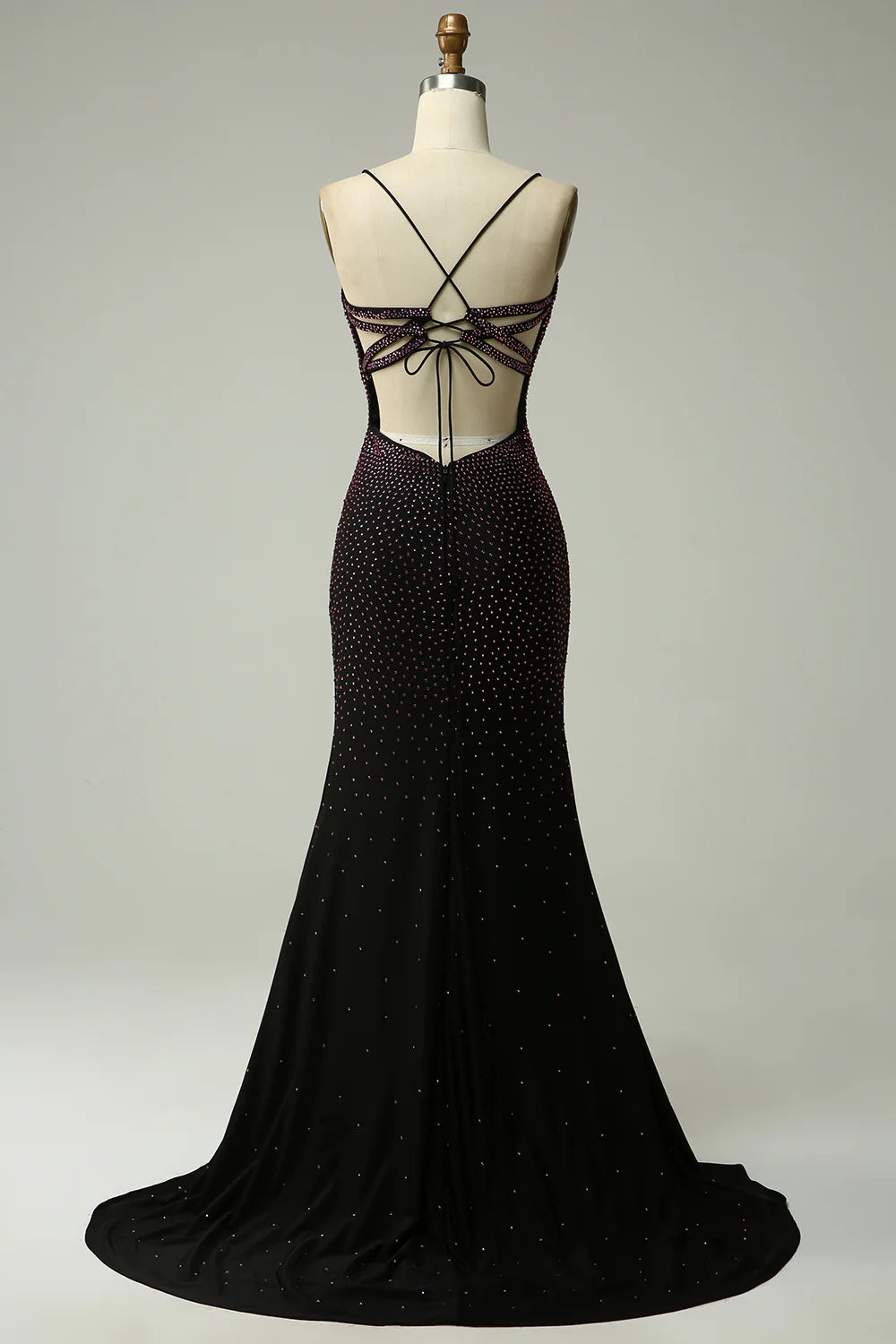 Dark Purple Lace-Up Back Mermaid Prom Dress With Beading