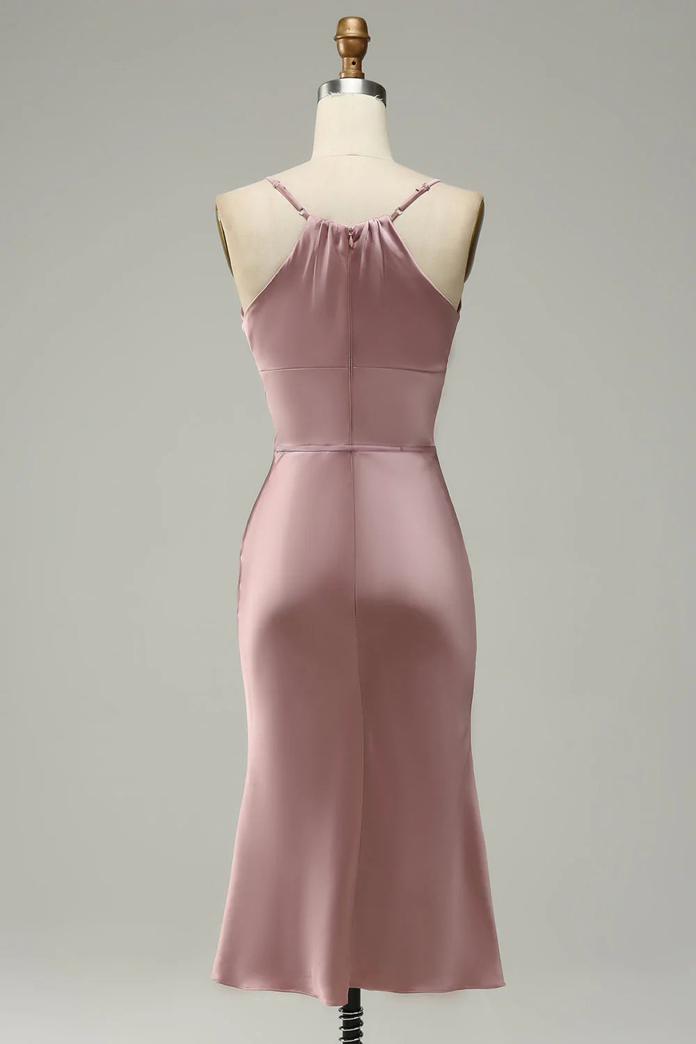 Spaghetti Straps Satin Grey Pink Prom Dress