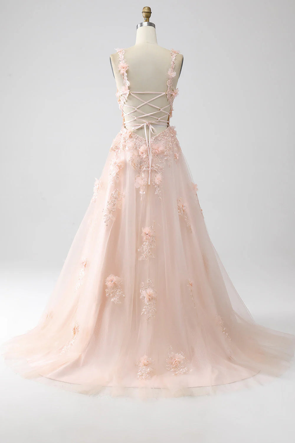 Blush A-Line Spaghetti Straps Long Prom Dress With Appliques