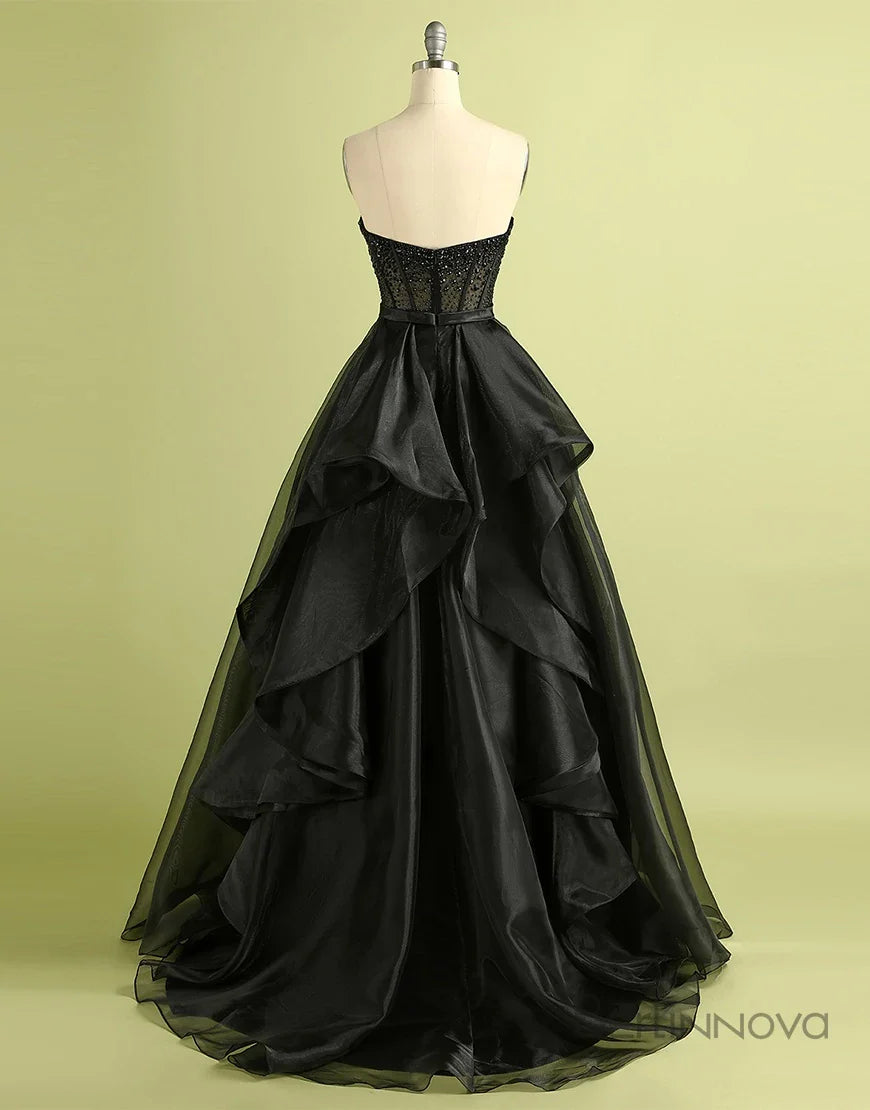 Black Strapless Ball Gown Evening Dress