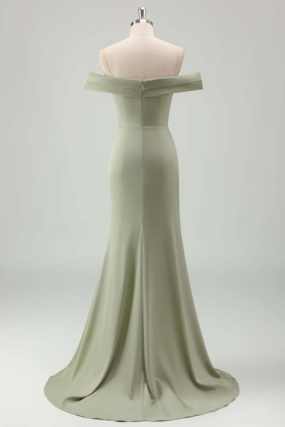 Off The Shoulder Sage Long Bridesmaid Dress with Slit