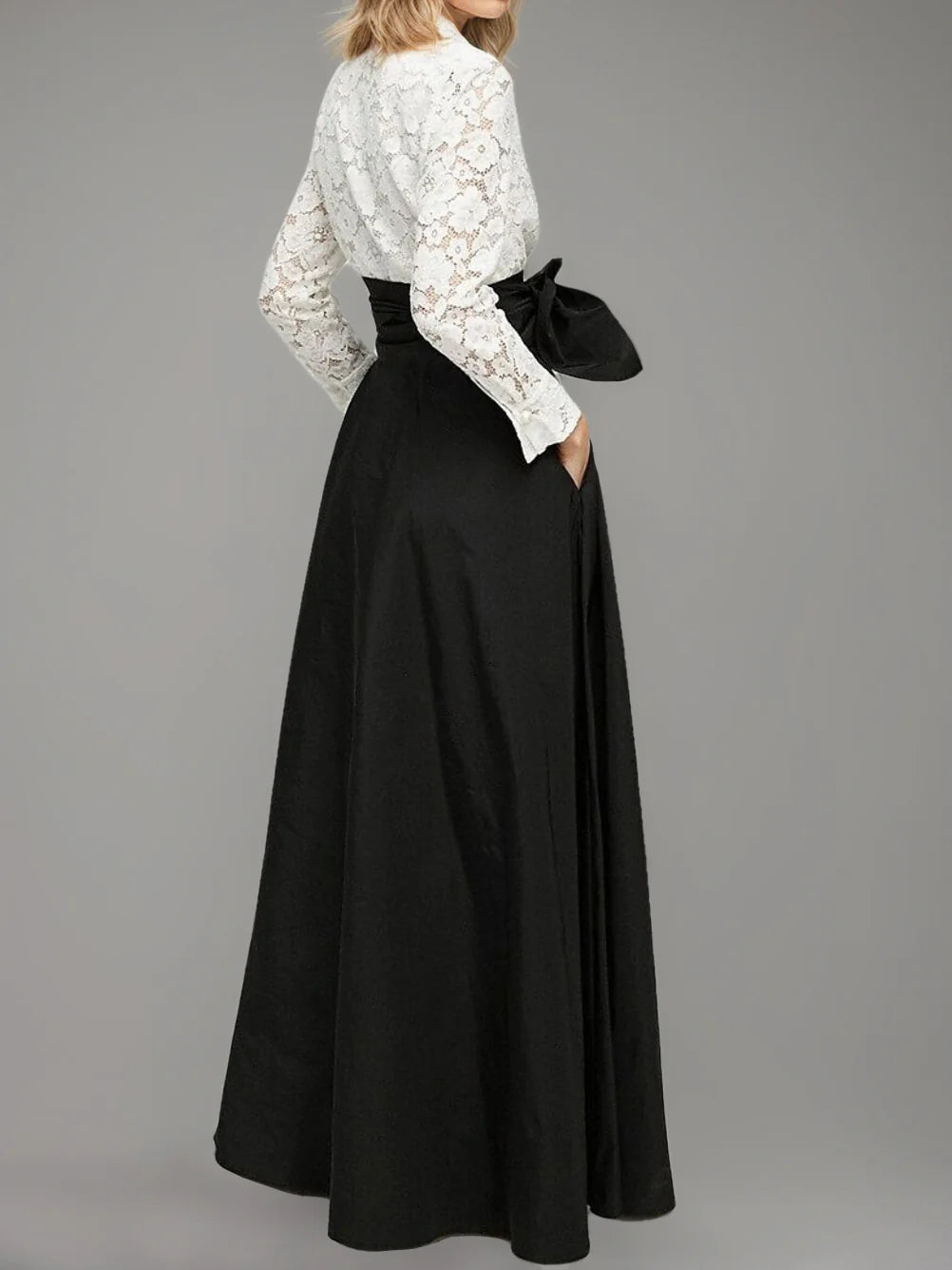 A-Line/Princess Shirt Collar Long Sleeves Floor-Length Mother of the Bride Dresses with Bow