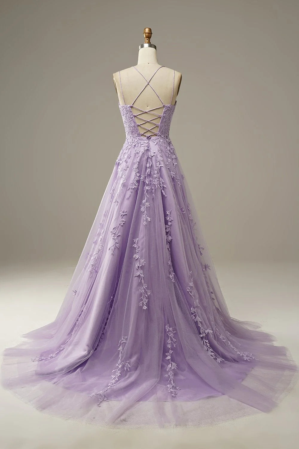 A-Line Spaghetti Straps Purple Long Prom Dress