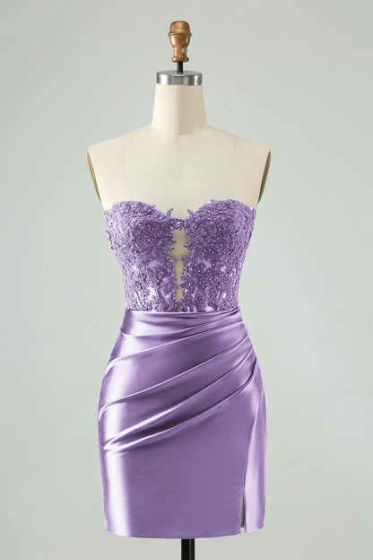 Sparkly Navy Bodycon Strapless Hollow Out Homecoming Dress with Lace