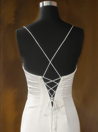 Sheath/Column Silk like Satin Ruched Spaghetti Straps Sleeveless Sweep/Brush Train Dresses