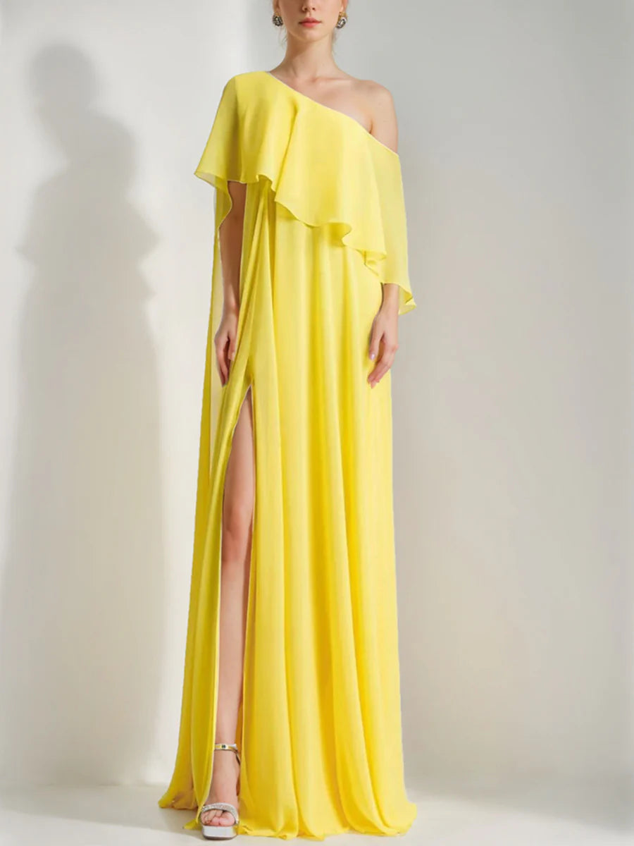 A-Line/Princess One-Shoulder Sleeveless Prom Dresses with Ruffles