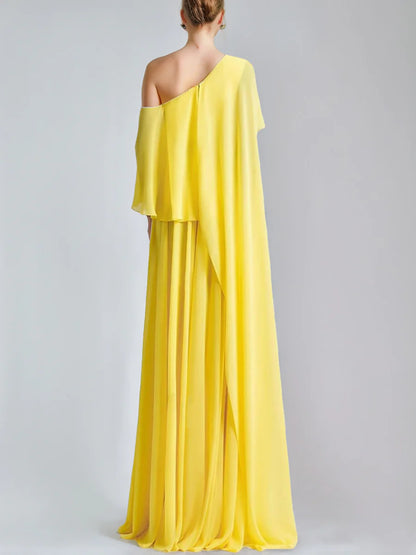 A-Line/Princess One-Shoulder Sleeveless Prom Dresses with Ruffles