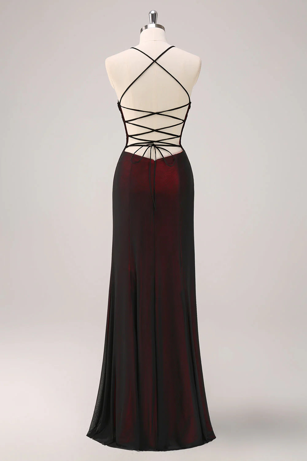 Sparkly Black Red Mermaid Spaghetti Straps Long Bridesmaid Dress with Beading