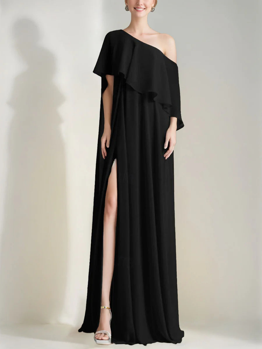 A-Line/Princess One-Shoulder Sleeveless Prom Dresses with Ruffles