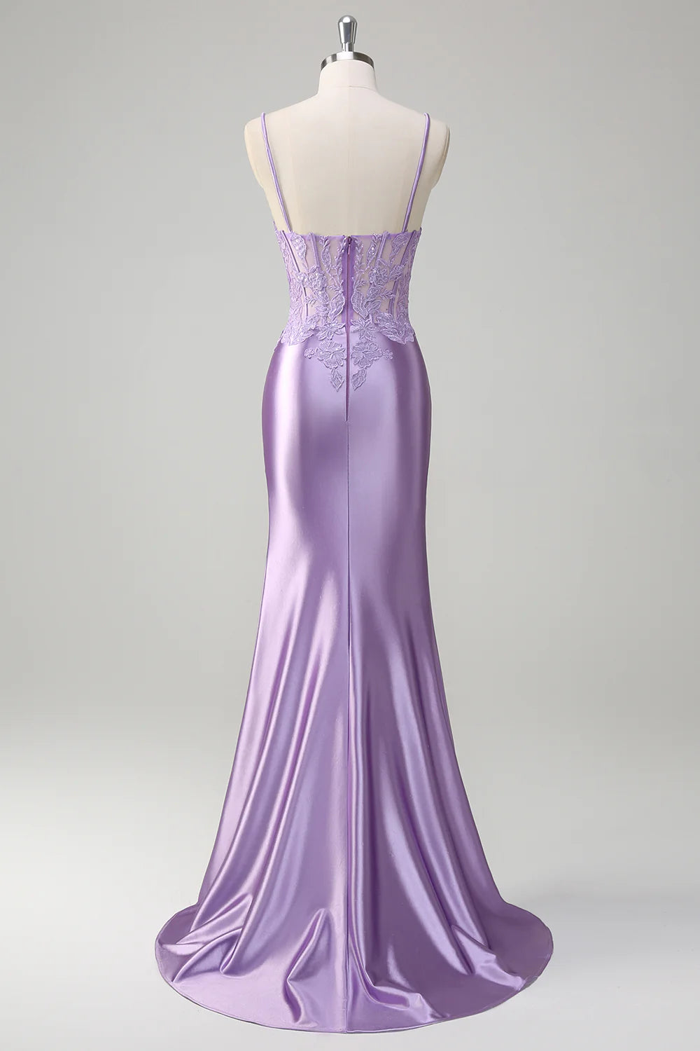 Lilac Floral Mermaid Corset Long Prom Dress with Slit