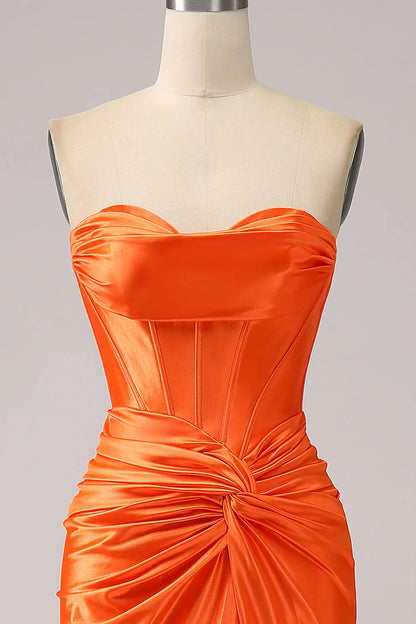 Orange Mermaid Sweetheart Corset Long Sparkly Prom Dress With Slit