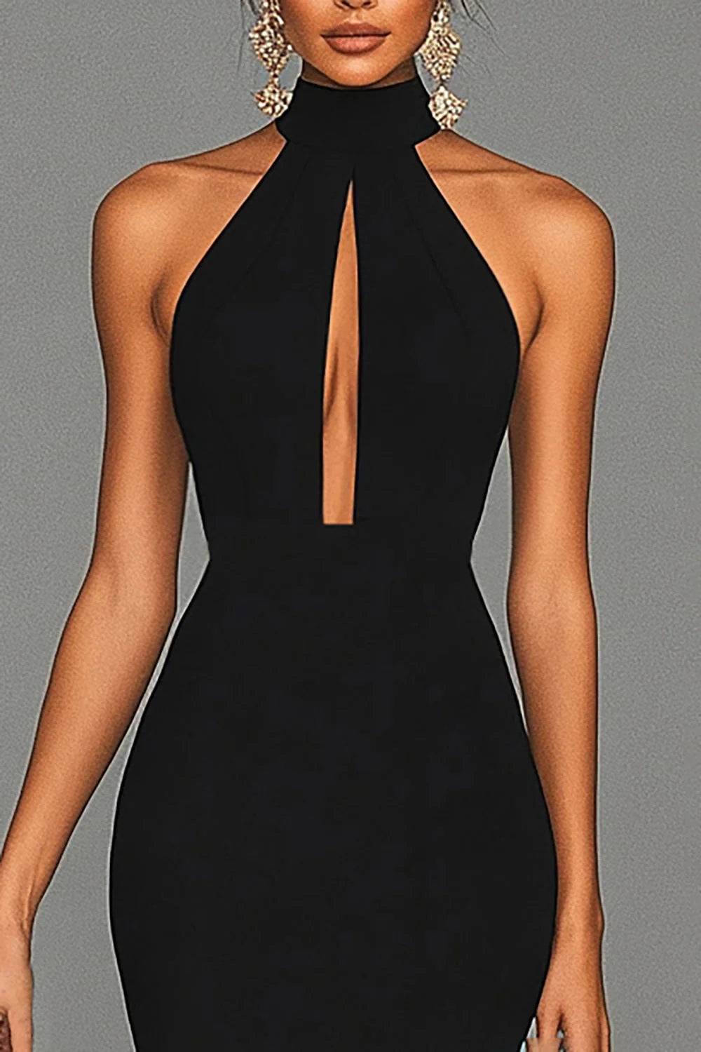 Taooobao™ Black Mermaid Halter Neck Satin Long Formal Dress