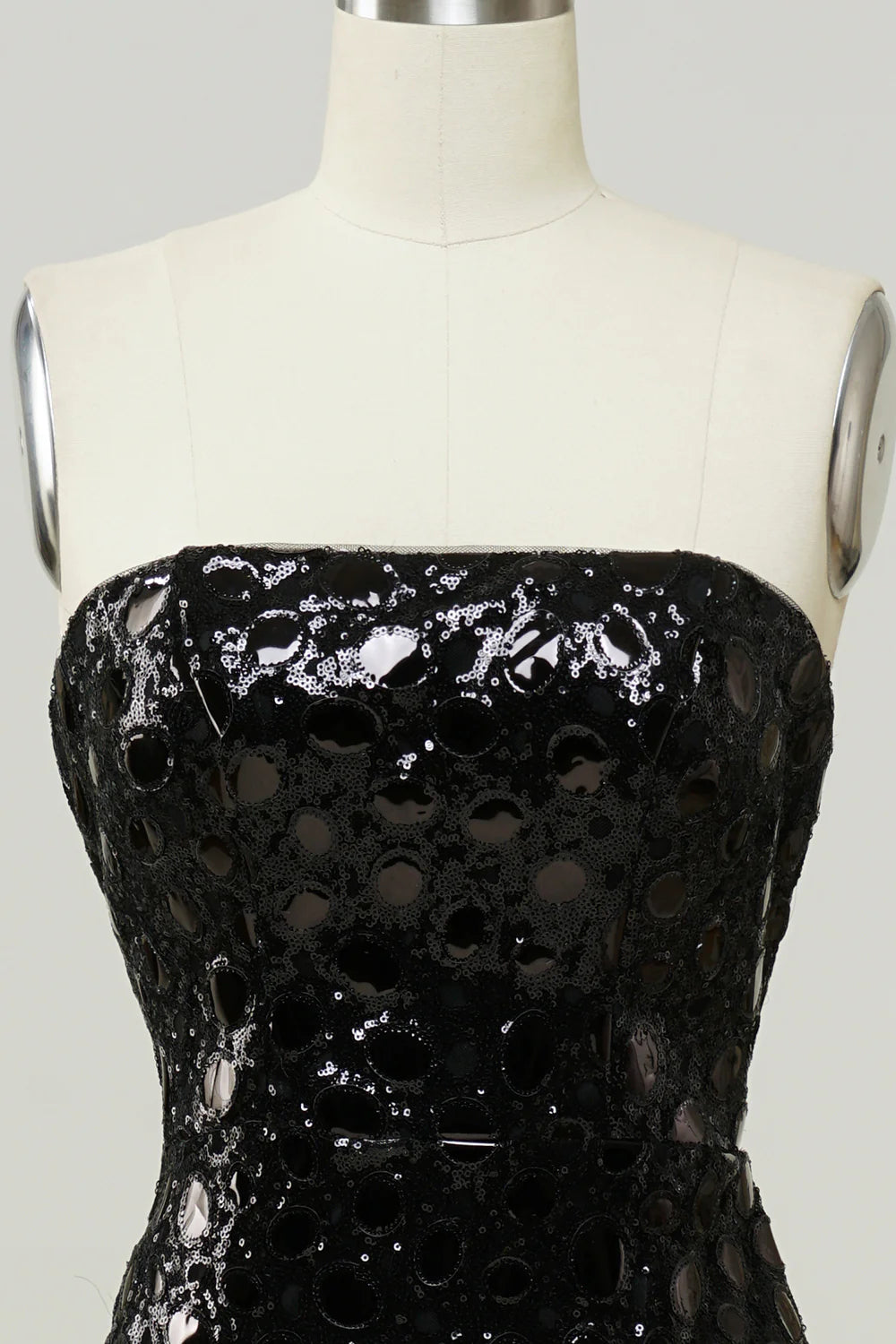 Straplass Mermaid Black Sequins Dress