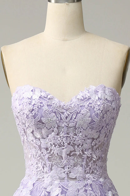 A Line Spaghetti Straps Long Purple Prom Dress With Appliques