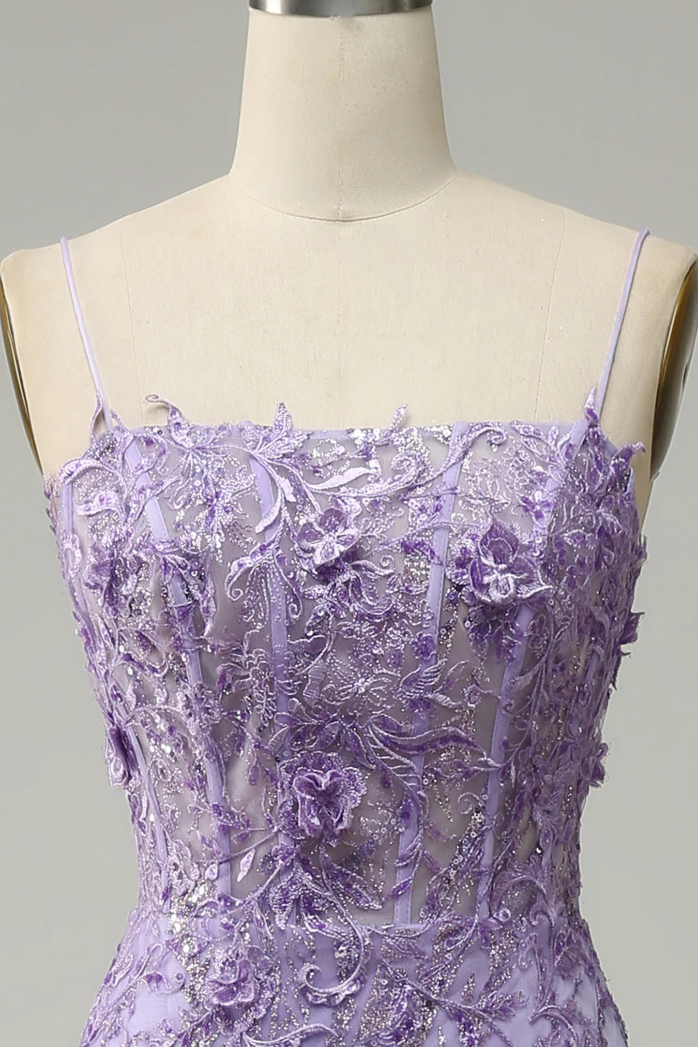 A-Line Spaghetti Straps Beaded Purple Mermaid Prom Dress