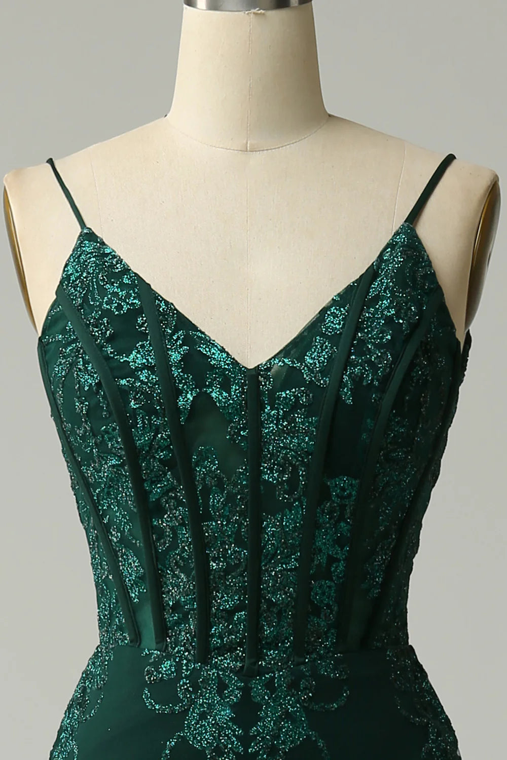 Sparkly Peacock Green Mermaid Spaghetti Straps Prom Dress With Appliques