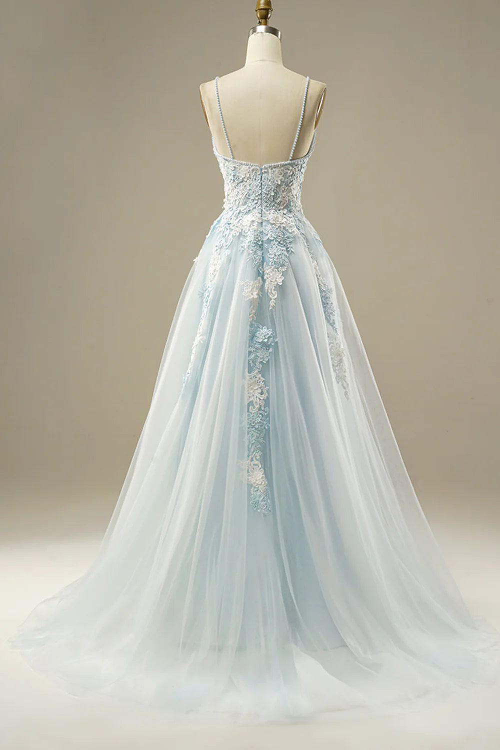 A-Line Light Blue Tulle Prom Dress