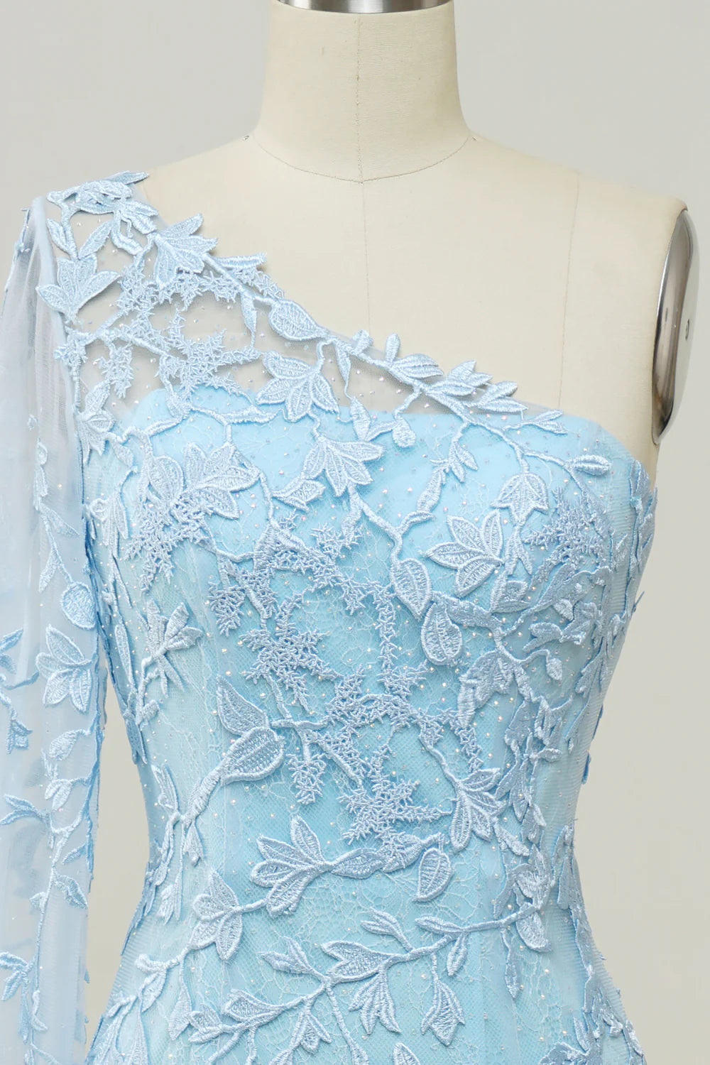 One-Shoulder Sky Blue Mermaid Prom Dress