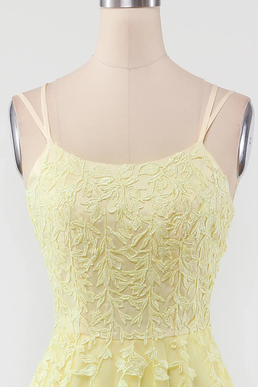 Yellow Spaghetti Straps Prom Dress With Appliques