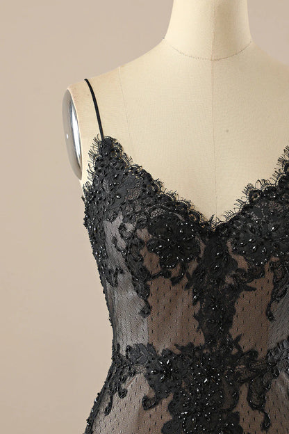 Black V Neck Beaded Prom Dress