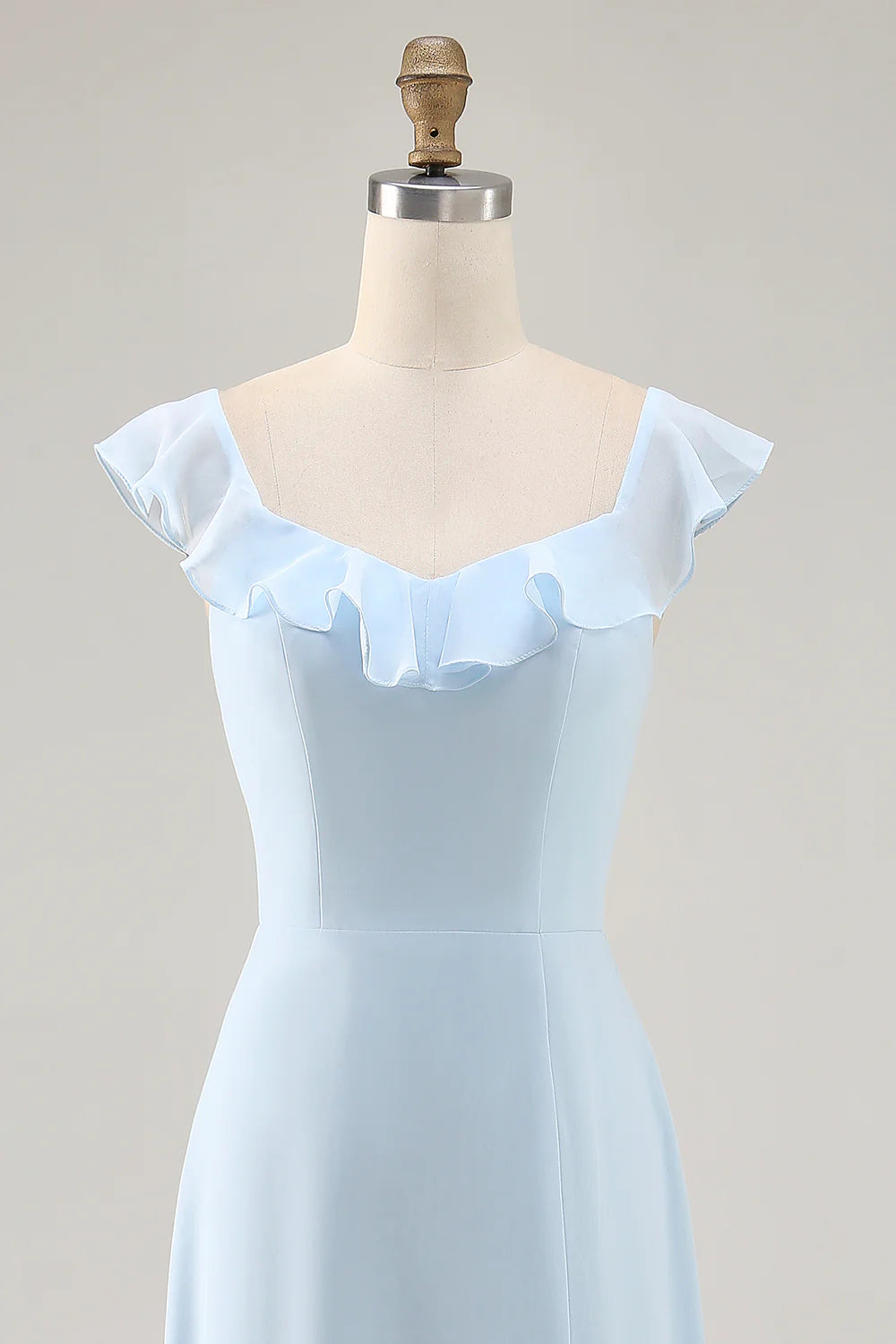 Sky Blue Chiffon Tiered Asymmetrical Bridesmaid Dress with Ruffles